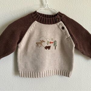 Vintage Gymboree Brown and Cream Knit Sweater Bear Moose Fox 0-3